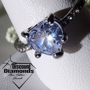 Violet Heart Diamond White Baguette Diamonds on Ring Cocktail Ring 925 Silver